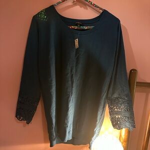 Teal Lace Sleeve Top